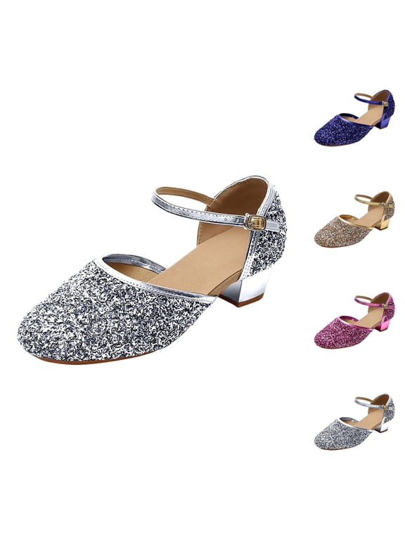 Womens Glitter Ballroom Dance Shoes Latin Salsa Tango Dancing Heels Closed Toe Party Performance Wedding Sequins Princess Shoes Low Heel Flower Wedding Party Shoes