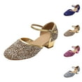 thumbnail image 1 of Womens Glitter Ballroom Dance Shoes Latin Salsa Tango Dancing Heels Closed Toe Party Performance Wedding Sequins Princess Shoes Low Heel Flower Wedding Party Shoes, 1 of 5