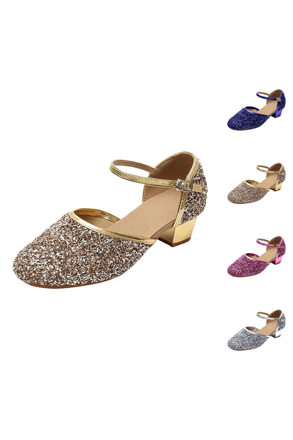 Womens Glitter Ballroom Dance Shoes Latin Salsa Tango Dancing Heels Closed Toe Party Performance Wedding Sequins Princess Shoes Low Heel Flower Wedding Party Shoes