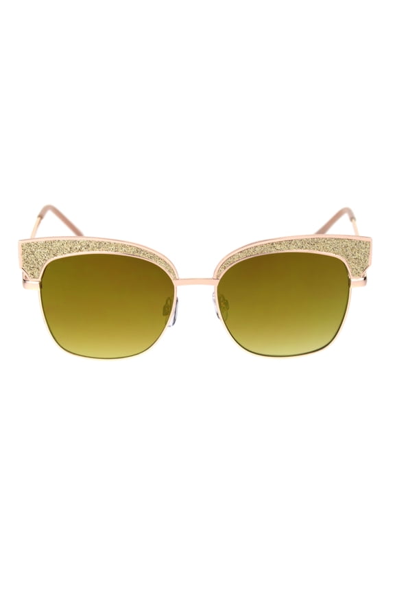 Womens Glitter Bling Metal Half Rim Rectangular Chic Sunglasses Gold Gold Mirror