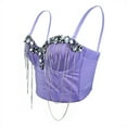 thumbnail image 1 of Womens Glitter Bustier Rhinestone Chain Corsets Tops Spaghetti Strap for Wedding Party Cropped Bra Tops Purple XL, 1 of 5