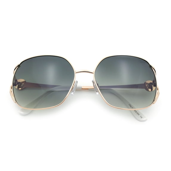 Womens Glitter Button Jewel Ribbon Hinge Metal Butterfly Sunglasses Gold - Green