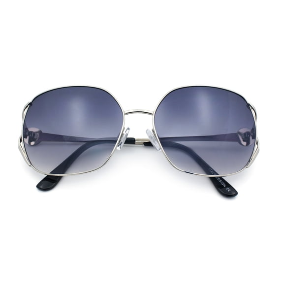 Womens Glitter Button Jewel Ribbon Hinge Metal Butterfly Sunglasses Silver - Smoke