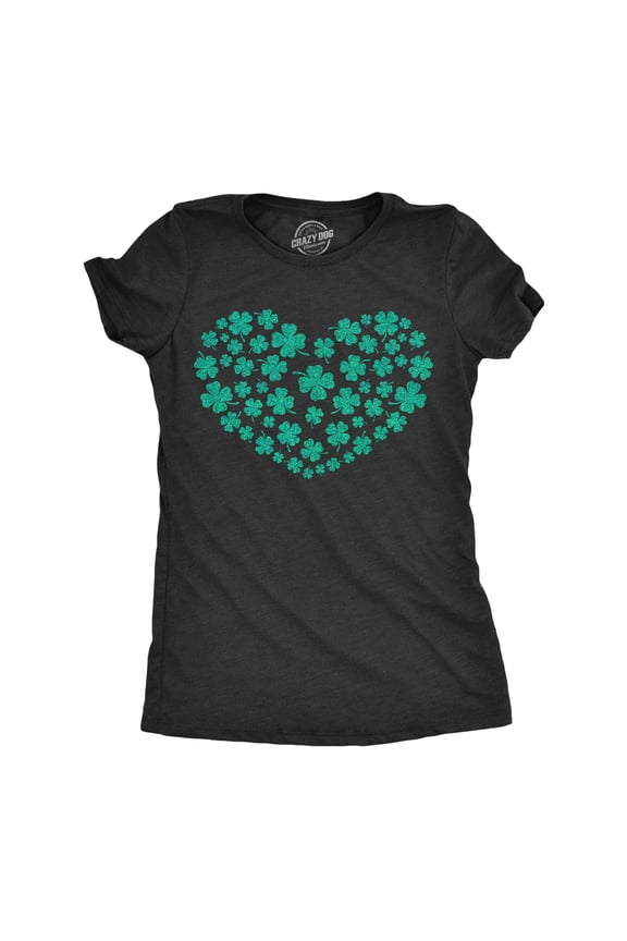 Womens Glitter Clover Heart T Shirt Funny Shamrock St Pattys Day Parade Lovers Tee for Ladies Womens Graphic Tees