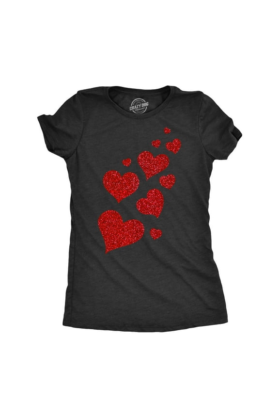 Womens Glitter Hearts T Shirt Cute Valentines Day Red Heart Graphic Novelty Tee for Ladies Womens Graphic Tees