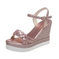 thumbnail image 1 of Womens Glitter High Heel Platform Sandals Wedge Slingback Peep Toe Ankle Strap Metal Buckle Shoes, Open Toe Sandals Wedge Sandals For Women Ladies Fish Mouth Platforms Sandals Boho Sandals, 1 of 7