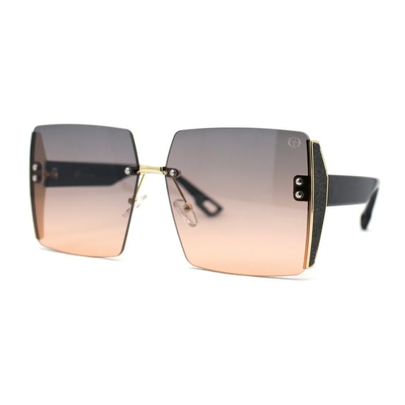 Womens Glitter Luxe Rimless Chic Butterfly Designer Sunglasses Black Peach Smoke