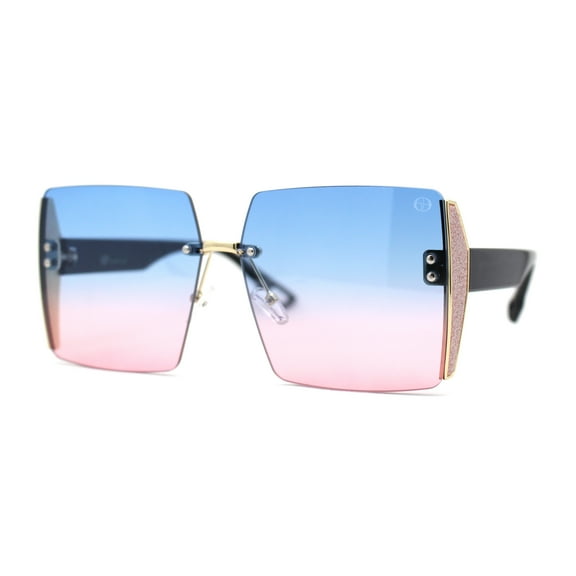 Womens Glitter Luxe Rimless Chic Butterfly Designer Sunglasses Gold Blue Pink