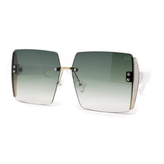 Womens Glitter Luxe Rimless Chic Butterfly Designer Sunglasses White Green