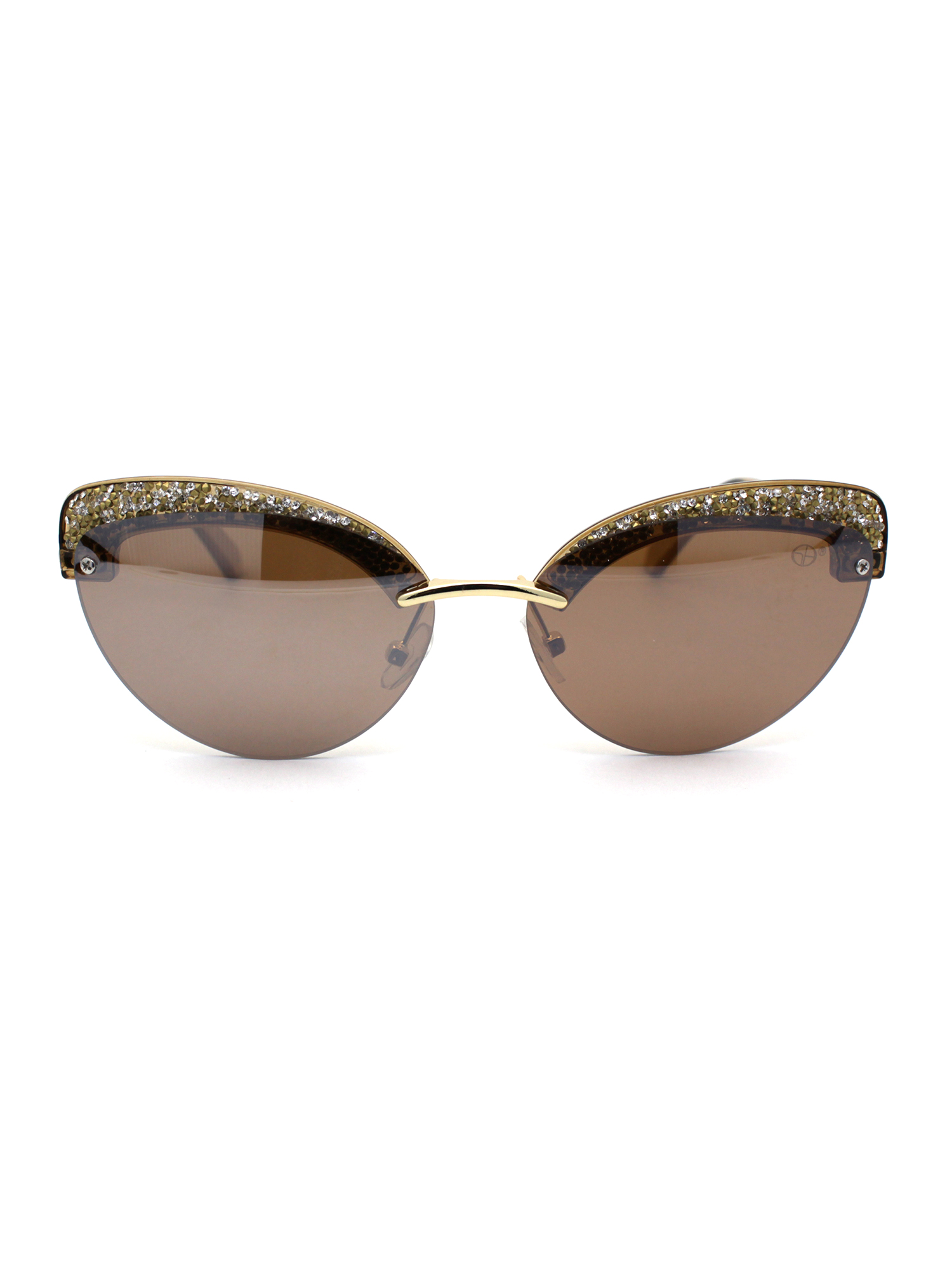 Womens Glitter Nugget Stud Half Rim Round Cat Eye Sunglasses Gold Beige Brown - image 1 of 4