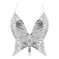 thumbnail image 1 of Womens Glitter Sequin Butterfly Crop Tank Top Rave Tube Vest Tops (Silver One Size), 1 of 5