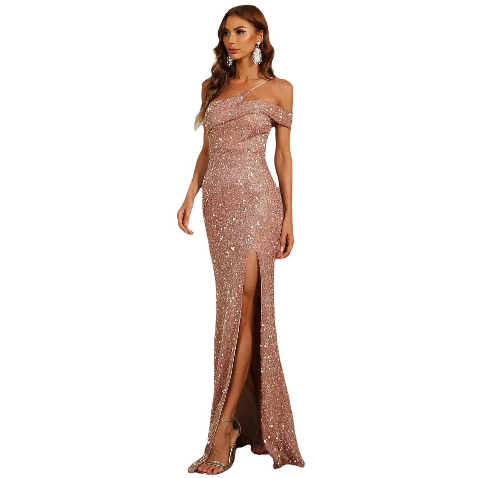 green emerald velvet dress Sequin Off the Shoulder Evening Gown Ladivine CH135 – Sparkly Gowns main image 1
