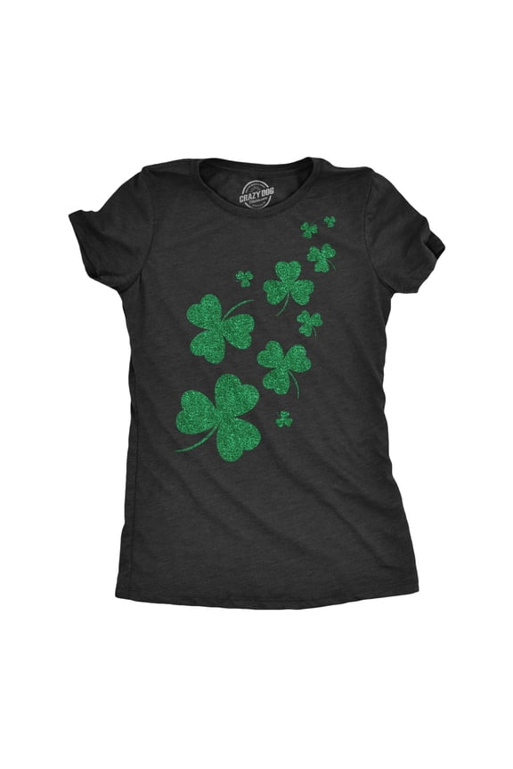 Womens Glitter Shamrocks T Shirt Funny St Saint Patricks Day Shamrock Clover Tee Womens Graphic Tees
