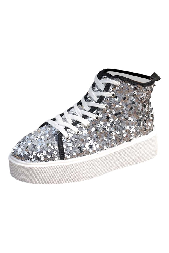 Womens Glitter Sneakers Casual Lace up Sneakers Sparkly Shoes Rhinestone Bling Wedding Bridal Shiny Sequin Shoes