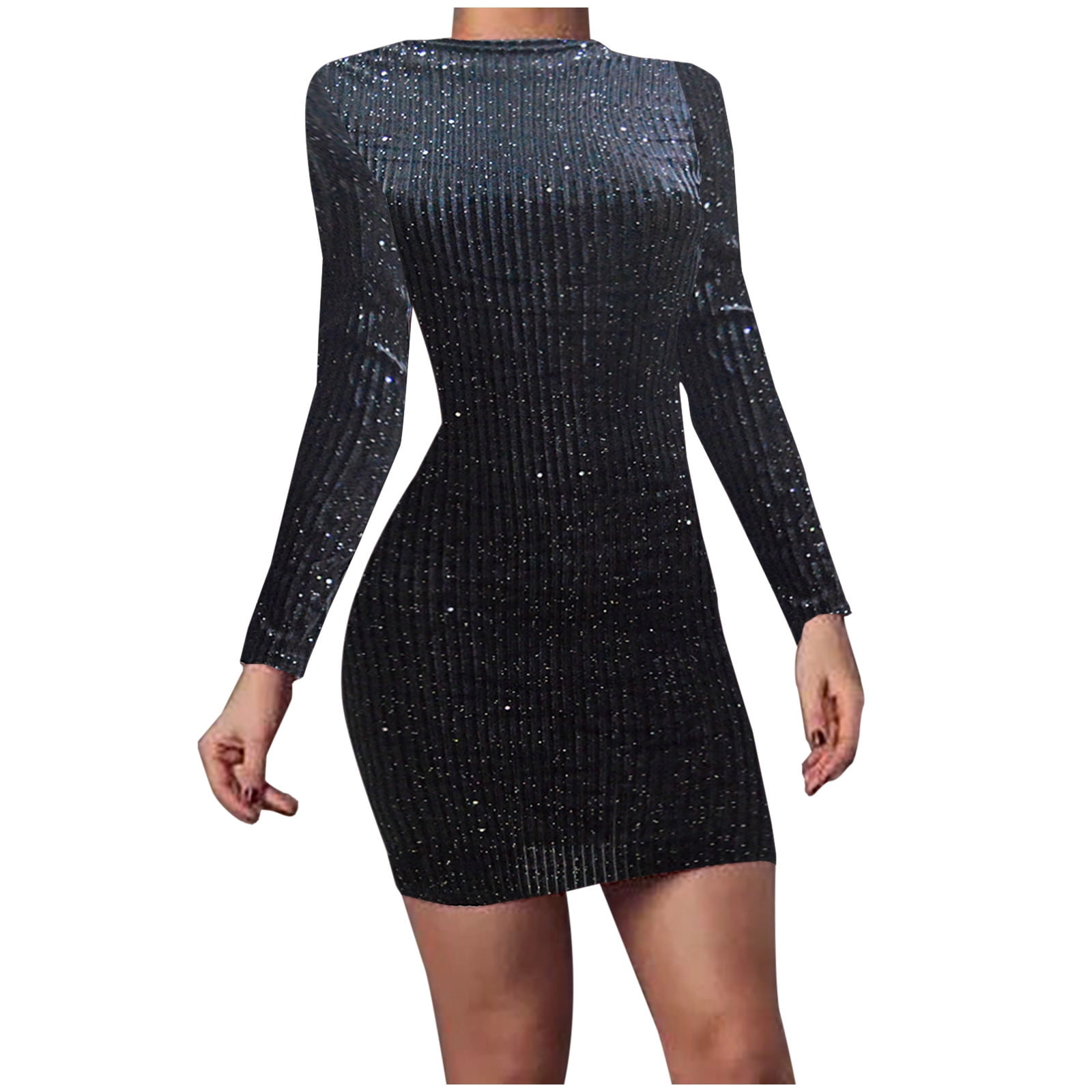 Womens Glitter Sparkle Velvet Long Sleeve Cocktail Dress Bowlneck Slim  Fitted Mini Short Dress Elegant Formal Dress - Walmart.com