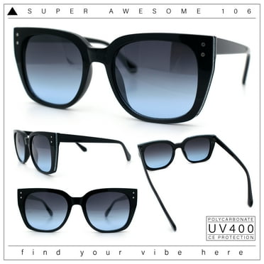 Womens Glitter Trim Oversized Cat Eye Luxe Plastic Sunglasses Black Blue - Navy