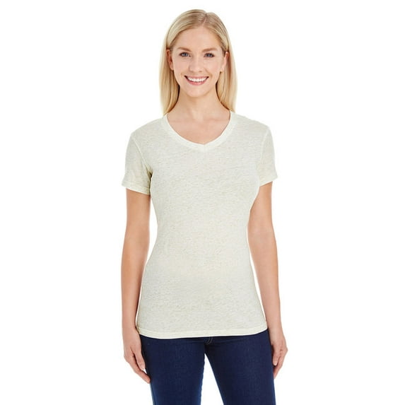 Womens Glitter V-Neck Short Sleeve T-Shirt - XS / Pearl/ Gold