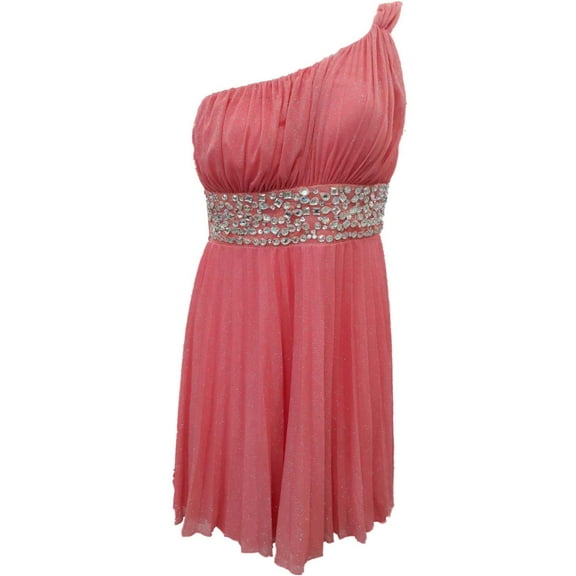 Womens Glittery Peach Pink Sparkle Gem Cocktail Evening Party Dress