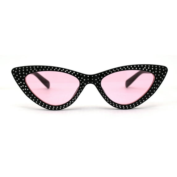 Womens Glitzy Classic Cat Eye Plastic Sunglasses Black Pink