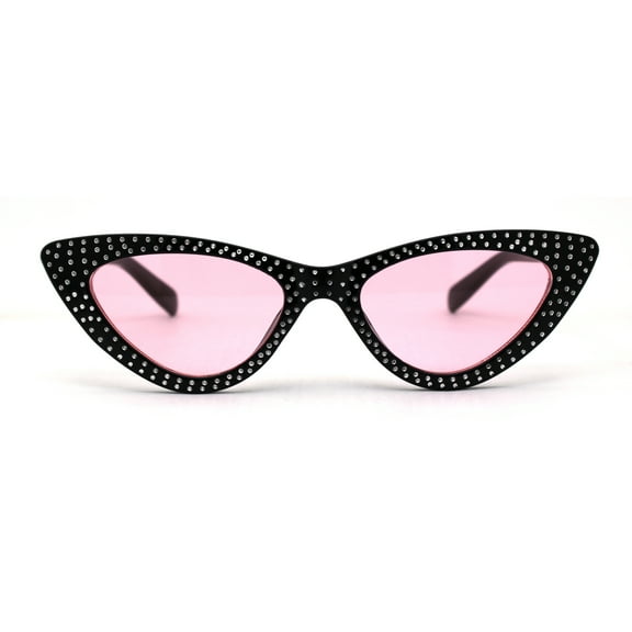Womens Glitzy Classic Cat Eye Plastic Sunglasses Black Pink