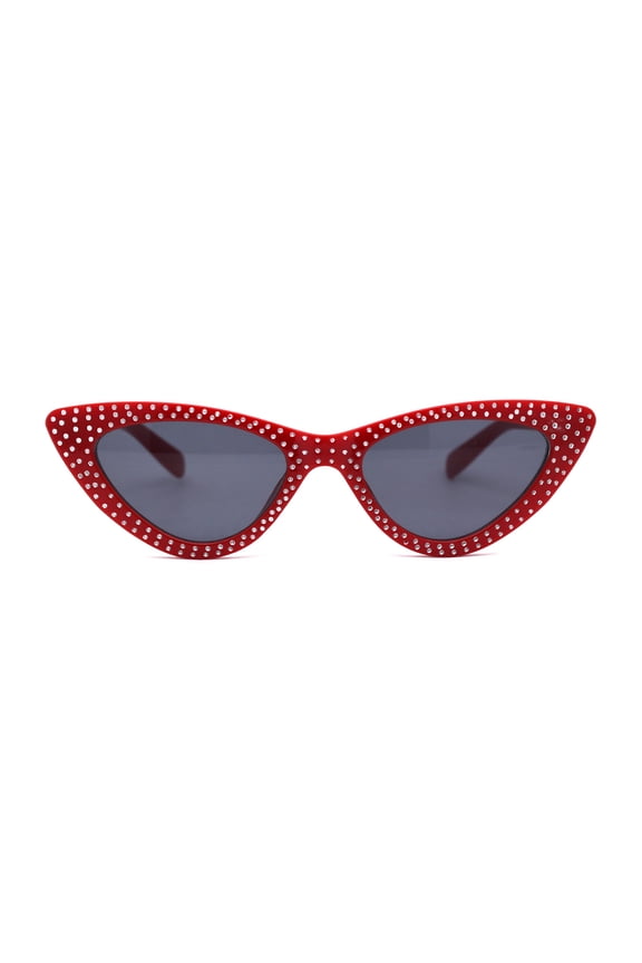Womens Glitzy Classic Cat Eye Plastic Sunglasses Red Black