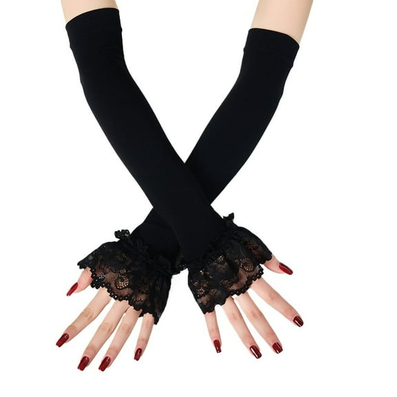 Womens Gloves Lace Summer Long Tea Party Wedding Prom Formal Gloves UV Arm Sleeves