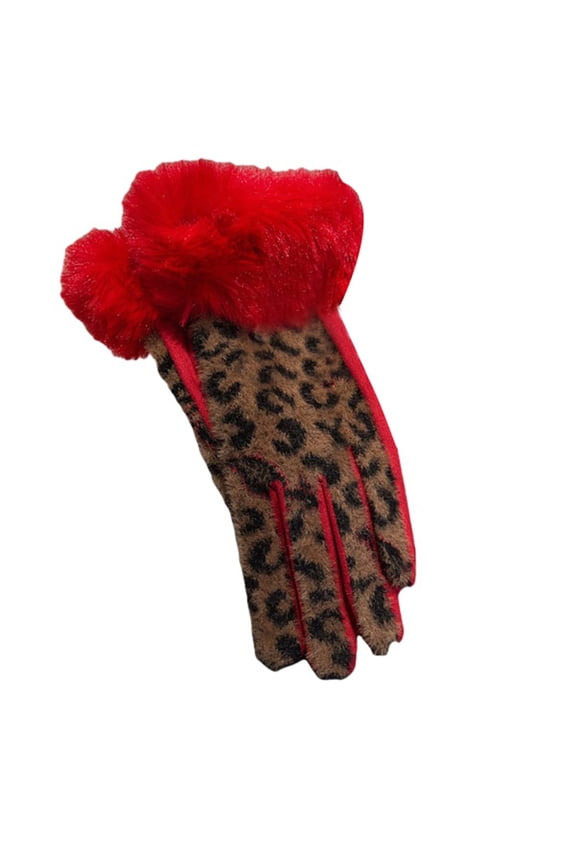 Womens Gloves Leopard Print Polyester With Cuffs