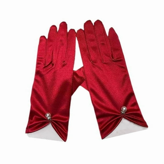 Womens Gloves Satin Short Tea Party Wedding Prom Formal Gloves Costume Gloves Pearls