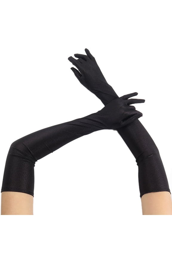 Womens Gloves Spandex Long Tea Party Wedding Prom Formal Gloves Evening Costume Gloves with Feather