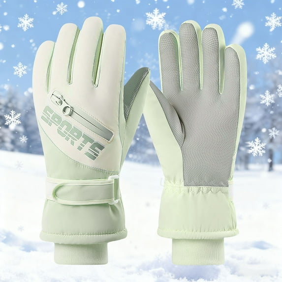 Womens Gloves Touchscreen New Women's Winter Fleece-Lined Outdoor Cycling Skiing Touchscreen Waterproof Gloves Style B-61 Green One Size
