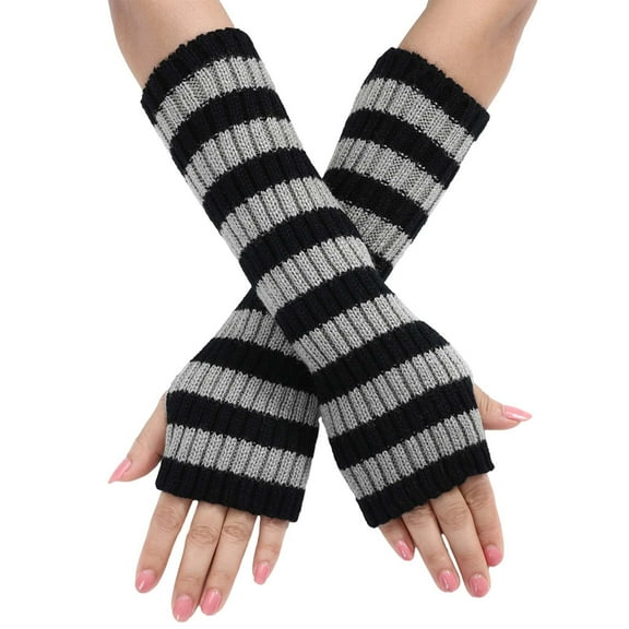 Fimkaul Womens Gloves Warm Fashionable Blocked Pinstripe Knitted Fingerless Winter Gloves