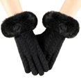 thumbnail image 1 of Womens Gloves Winter, Audhol Women's Winter Knitted Gloves Small Style Gloves with Large Furry Cuffs Cold Proof Gloves Touchscreen Gloves for Warmth Fleece Lined Gloves Womens Black, One Size, 1 of 4