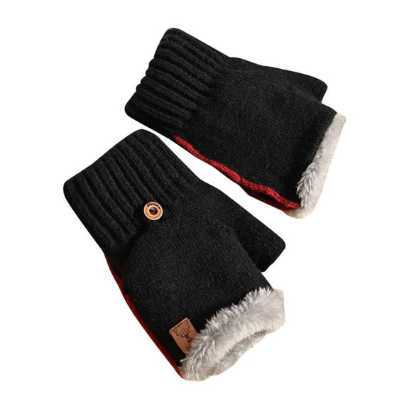 Womens Gloves Winter Plush Half Finger Thickened Open Finger Flap Riding Outdoor Cold Winter Warmth