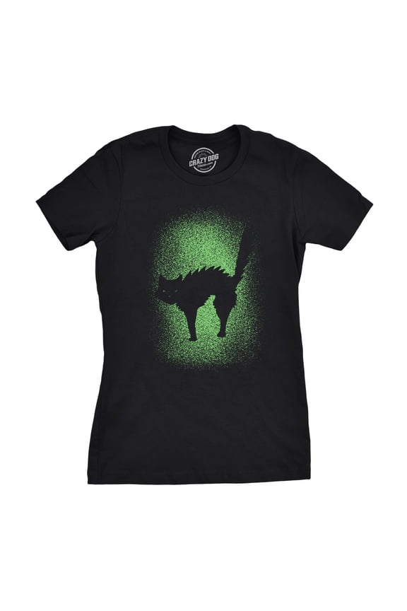 Womens Glowing Cat Glow In The Dark Cool Halloween T Shirt Funny Kitty Tee Womens Graphic Tees
