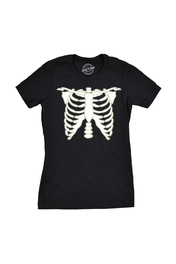 Womens Glowing Skeleton T Shirt Rib Cage Cool Halloween Glow In The Dark Tee Womens Graphic Tees