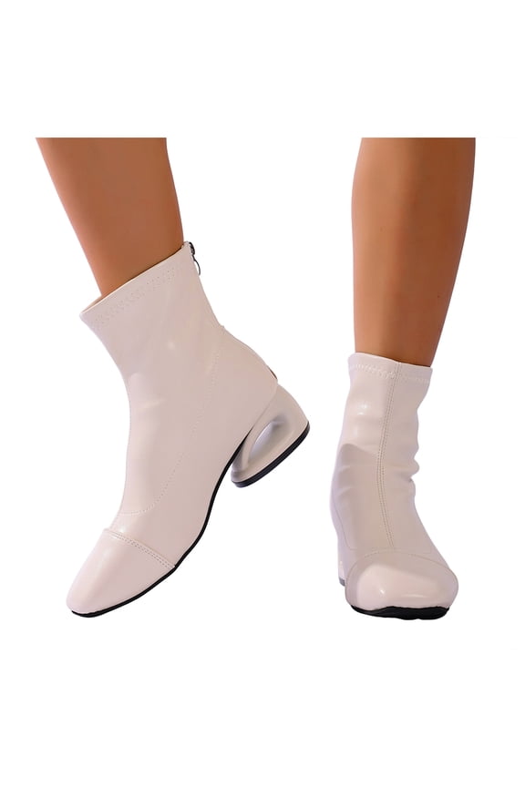 Womens Gogo Ankle Boots Trendy Heeled Square Toe Back Zipper Riding Booties Wide Calf Short Boots