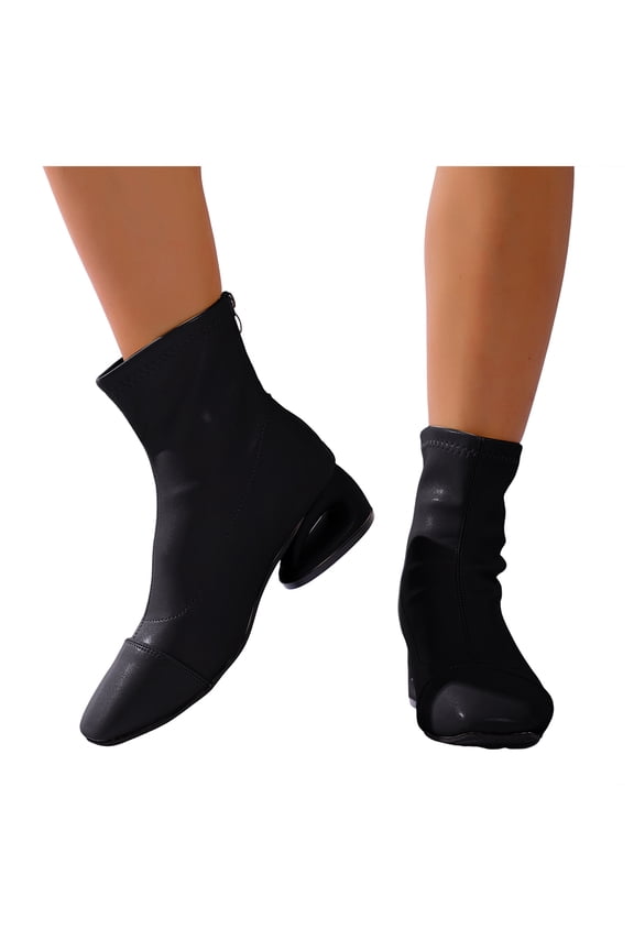 Womens Gogo Ankle Boots Trendy Heeled Square Toe Back Zipper Riding Booties Wide Calf Short Boots