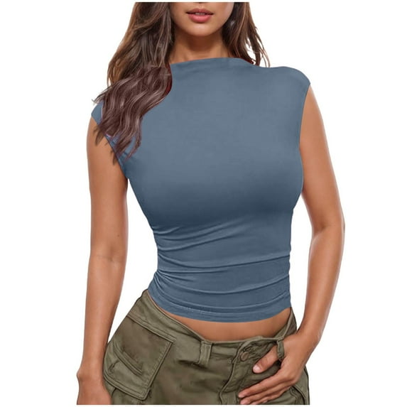 Womens Going Out Basic Tank Tops Mock Neck Spring Clothes Sleeveless Cute Shirts Summer Y2K Sexy Outfits 2026