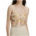 thumbnail image 1 of Womens Going Out Bustier Corsets Spaghetti Strap Sexy Cropped Corset Tops Boned Sheer Vintage Lace Bustier Beige, L, 1 of 6