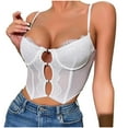 thumbnail image 1 of Womens Going Out Bustier Corsets Spaghetti Strap Sexy Cropped Corset Tops Boned Sheer Vintage Lace Bustier White, L, 1 of 7