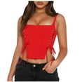 thumbnail image 1 of Womens Going Out Bustier Corsets Spaghetti Strap Sexy Cropped Corset Tops Scoop Neck Boned Zipper Vintage Bustier Red, M, 1 of 6