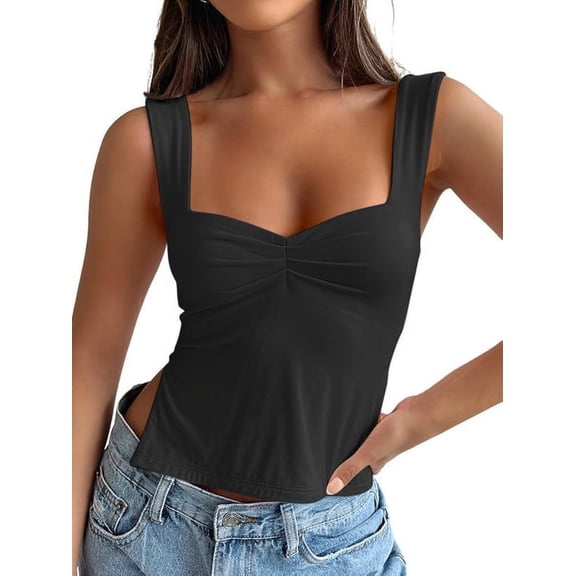 Womens Going Out Crop Tops Backless Tank Tops Summer Y2k Teen Basics Cute Clothes Black L