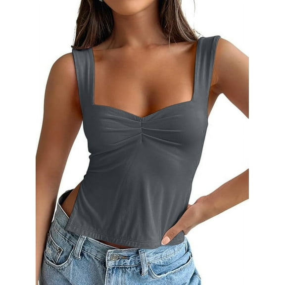 Womens Going Out Crop Tops Backless Tank Tops Summer Y2k Teen Basics Cute Clothes Dark Gray XS