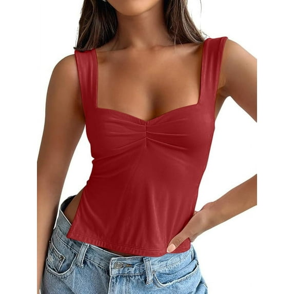 Womens Going Out Crop Tops Backless Tank Tops Summer Y2k Teen Basics Cute Clothes Red XS