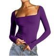 thumbnail image 1 of Womens Going Out Crop Tops Slim Fit Long Sleeve Square Neck Y2k Tee Shirt Stretch Soft Casual Fall Tshirts (S, Purple), 1 of 3