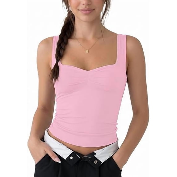 Womens Going Out Tank Tops Sweetheart Neck Double Lined Backless Crop Top Sleeveless Y2K Party Top