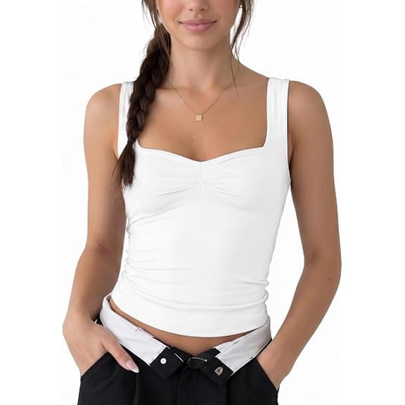Womens Going Out Tank Tops Sweetheart Neck Double Lined Backless Crop Top Sleeveless Y2K Party Top