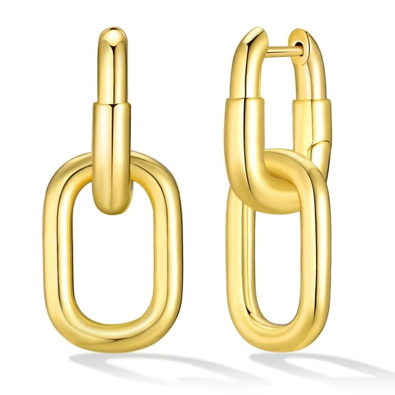 Womens Gold Earrings Dangle Jewelry, 18K Gold Plated Stainless Steel Huggie Earring, Lightweight Hypoallergenic Drop Ear Rings, Gold