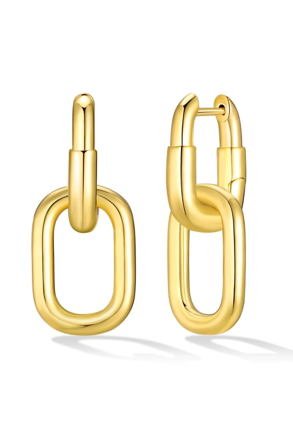 Womens Gold Earrings Dangle Jewelry, 18K Gold Plated Stainless Steel Huggie Earring, Lightweight Hypoallergenic Drop Ear Rings, Gold