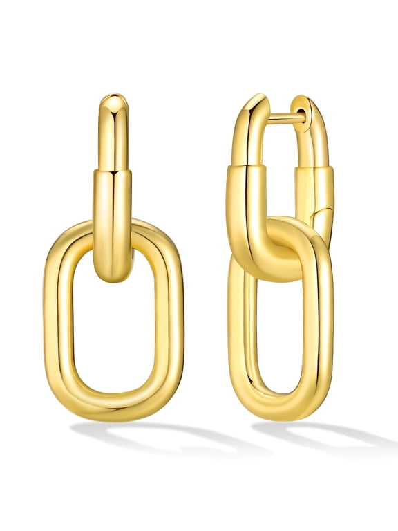 Womens Gold Earrings Dangle Jewelry, 18K Gold Plated Stainless Steel Huggie Earring, Lightweight Hypoallergenic Drop Ear Rings, Gold